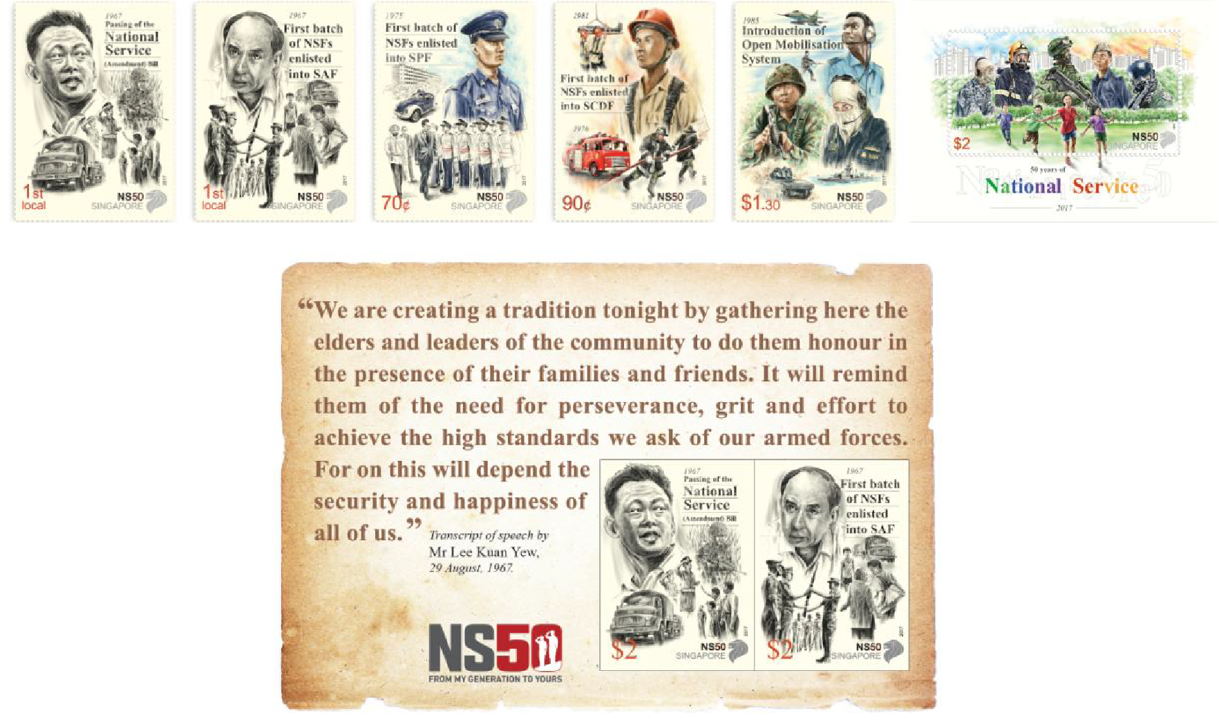 SingPost released a new set of six stamps to commemorate 50 years of National Service.