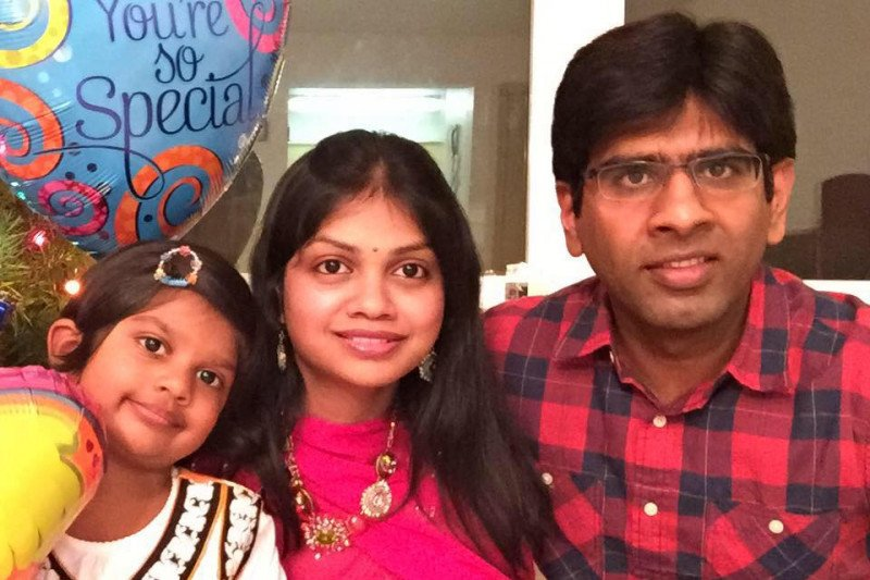 Madhukar Reddy Gudur (right) with his wife Swati Gudur and daughter. 