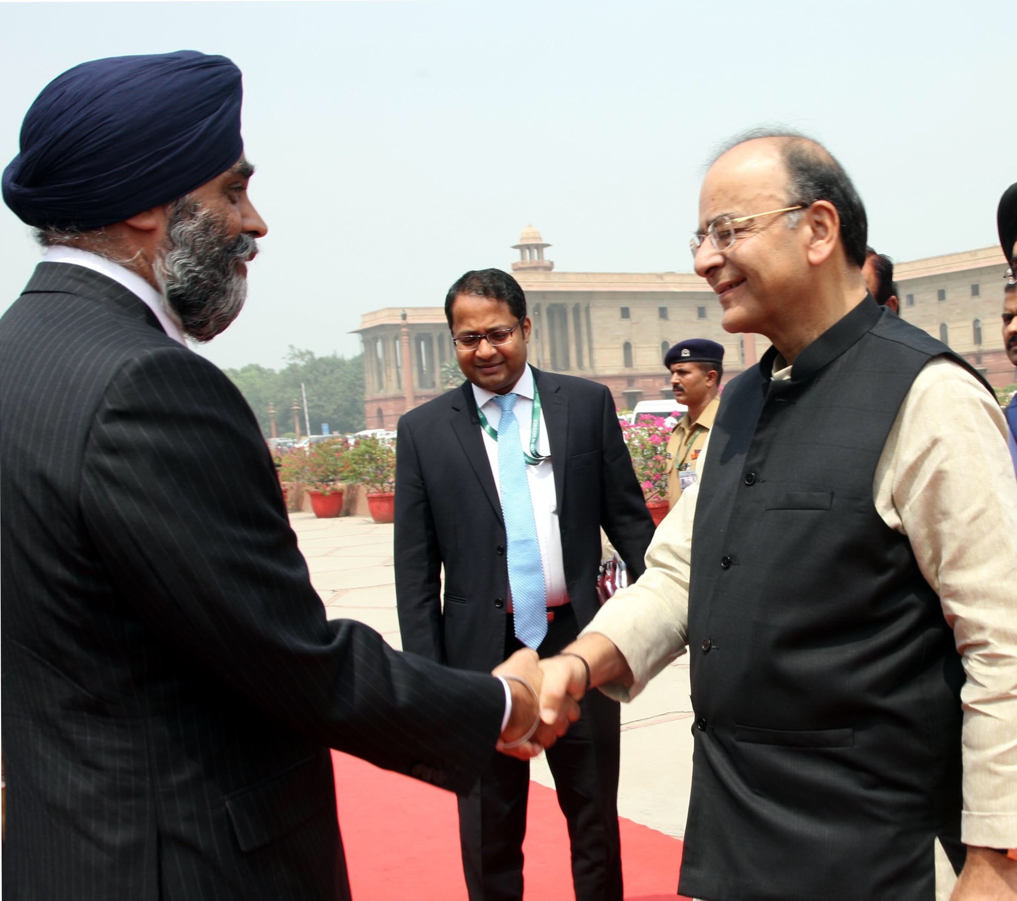 Harjit Singh Sajjan (left) meeting Arun Jaitley in New Delhi. 