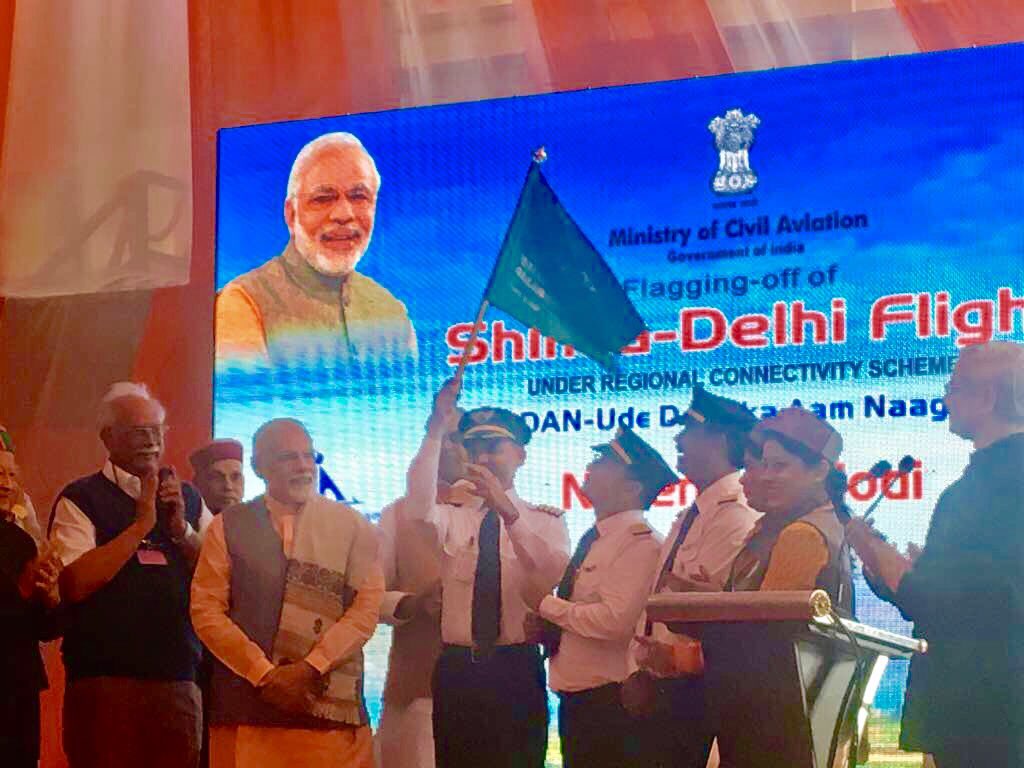 Indian PM at the launch of the UDAN scheme in Shimla. 