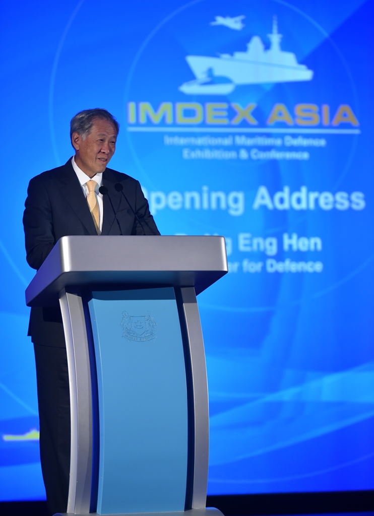 Minister for Defence Dr Ng Eng Hen delivering his speech at the opening ceremony of IMDEX Asia 2017.
