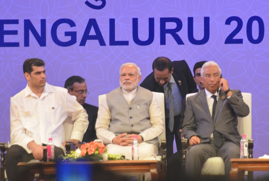 Indian PM Narendra Modi (centre) during the Pravasi Bharatiya Divas 2017. 
