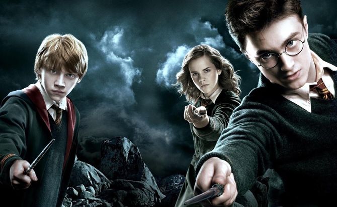 Daniel Radcliffe (right) as Harry Potter, Emma Watson (centre) as Hermione Granger and Rupert Grint as Ron Weasley.