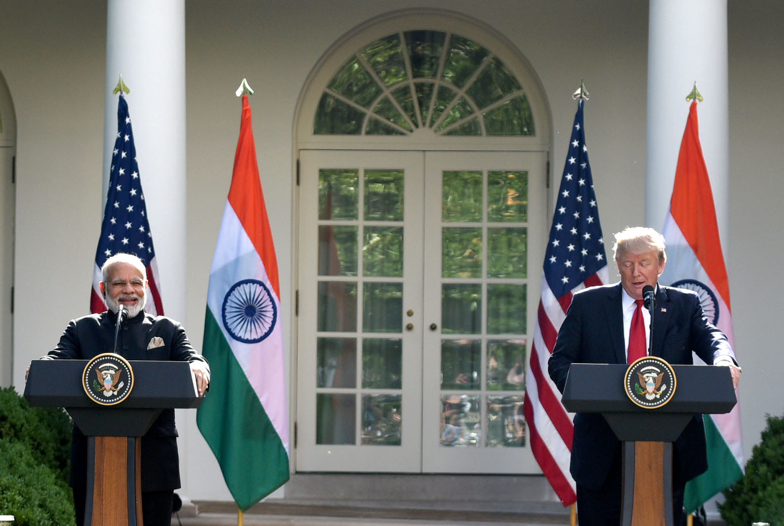PM Narendra Modi and President Donald Trump addressing the media in the Rose Garden at the White House