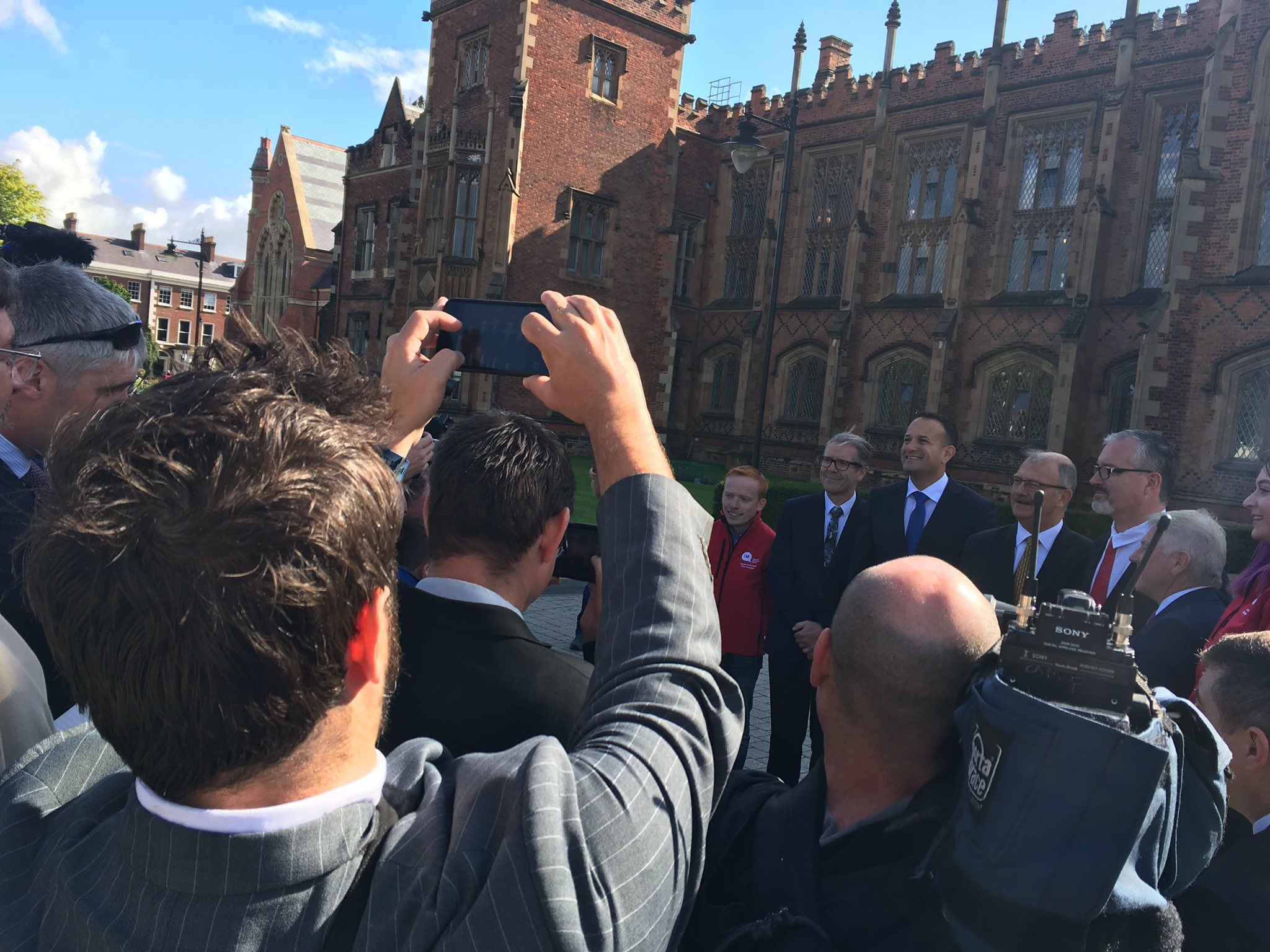 Republic of Ireland PM Leo Varadkar (2nd right) at Queen's University in Belfast.