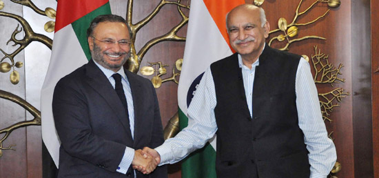 al Affairs meets his UAE counterpart Dr Anwar Mohammed Gargash in New Delhi.