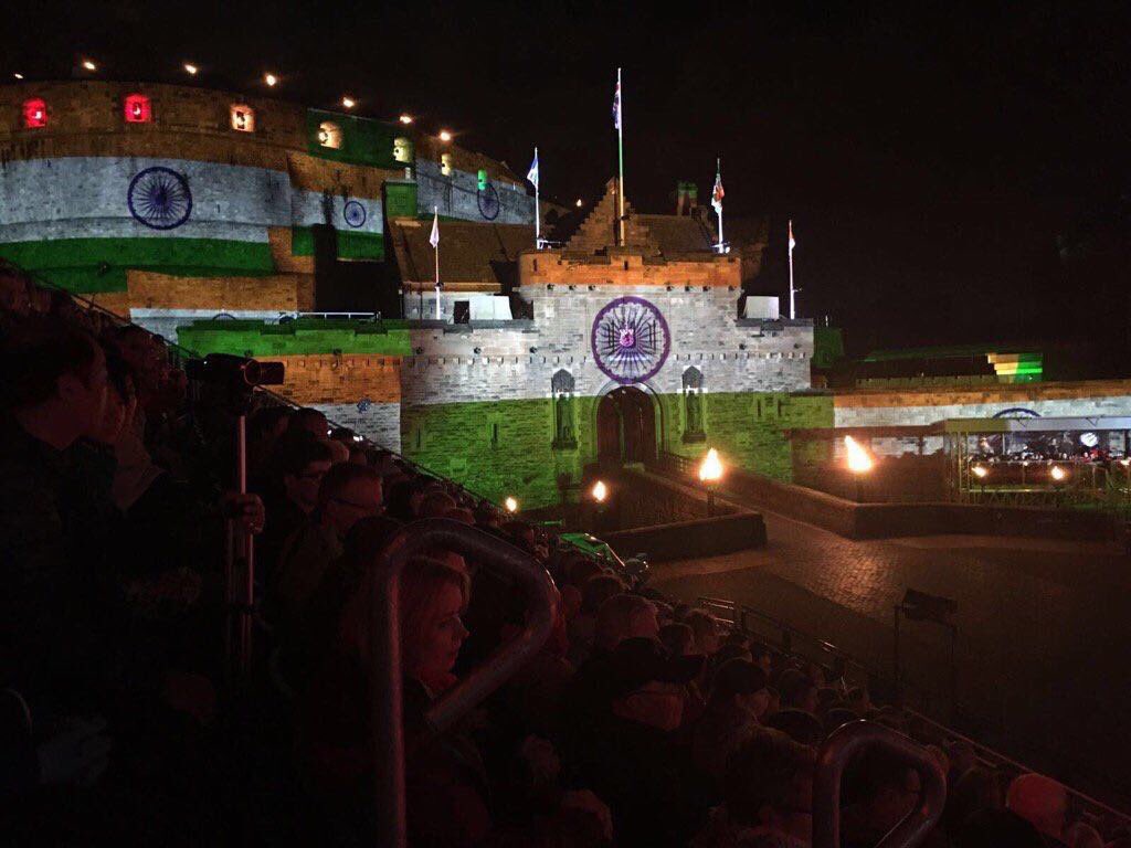 Edinburgh Castle decked up in Indian tricolour. 