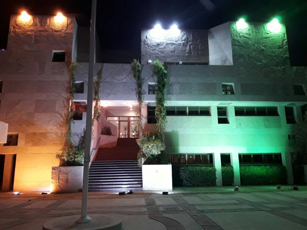 Indian embassy Abu Dhabi drenched in the colours of Indian national flag on occasion of 70th Independence Anniversary 