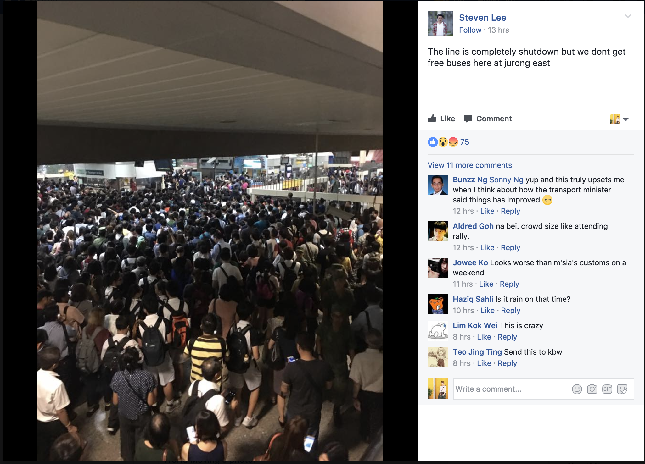 Situation at Jurong East MRT. Photo courtesy: Screenshot of FB comment