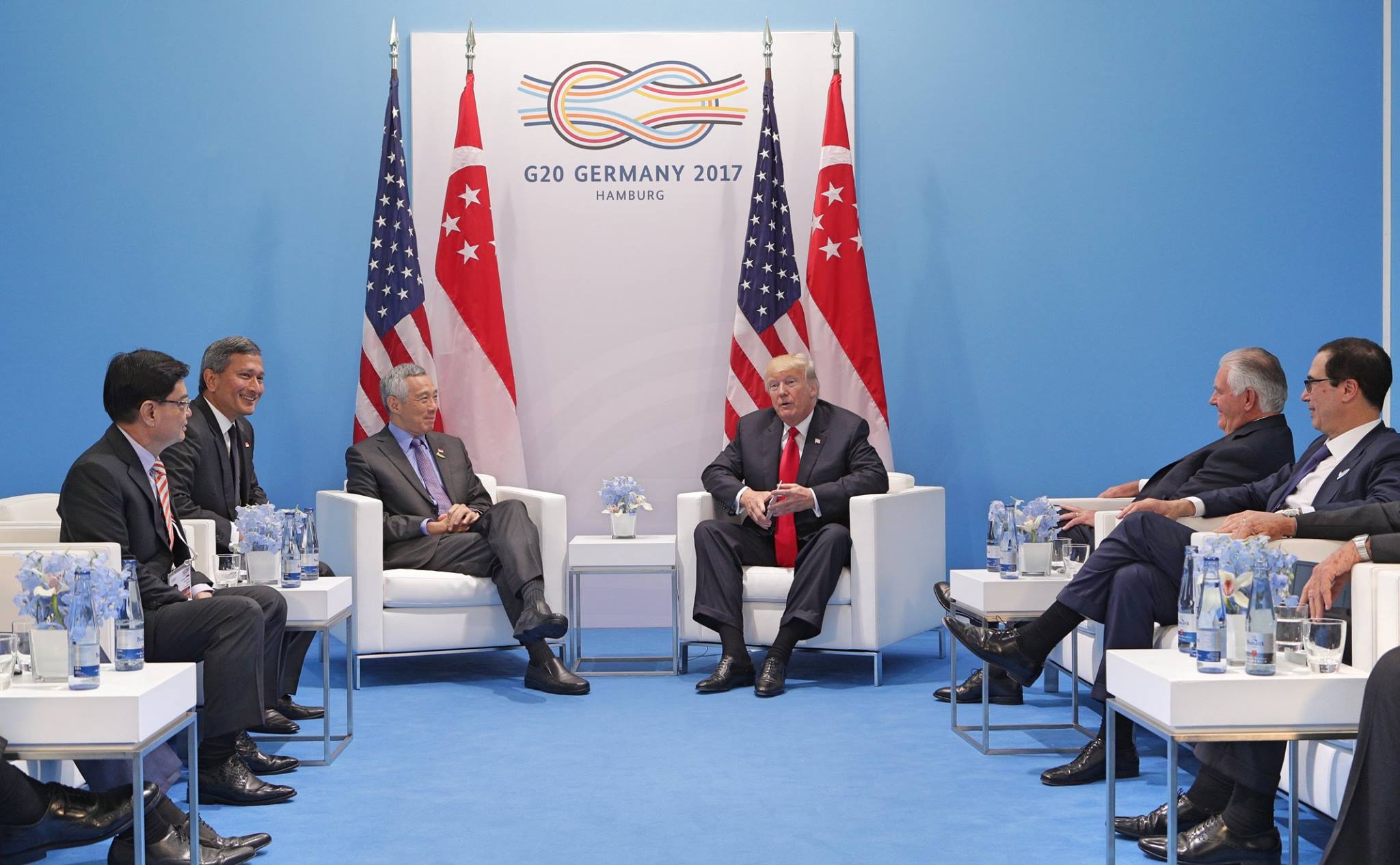 PM Lee Hsien Loong meets President Donald Trump at G20 in Hamburg earlier this year. Photo courtesy: MCI Kenji Soon
