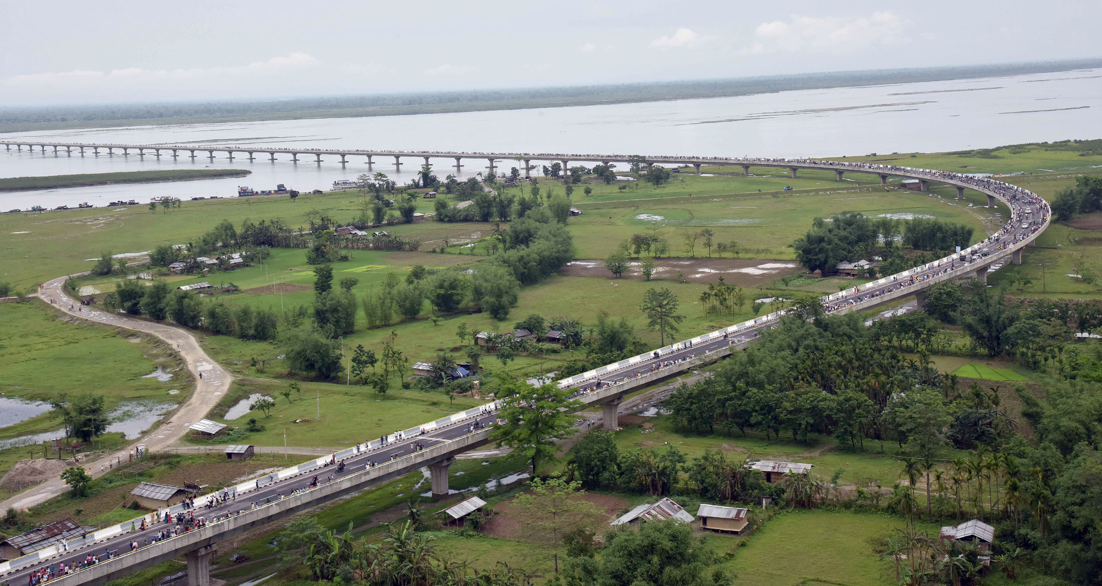  India is fast-tracking roads network projects in the Northeast. An aerial view of the Dhola-Sadiya bridge across River Brahmaputra, inaugurated by Prime Minister Narendra Modi, in Assam on May 26, 2017. The bridge cuts down military movement time to the border apart from its economic benefits for the region.