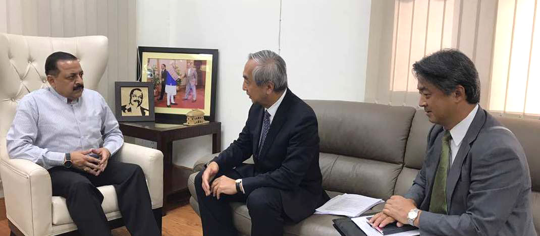 Ambassador of Japan to India Kenji Hiramatsu calling on the Minister of State for Development of North Eastern Region, Prime Minister’s Office, Personnel, Public Grievances & Pensions, Atomic Energy and Space Dr. Jitendra Singh, in New Delhi on May 17, 2017. Japan expressed its keenness to development road networks in India's North East.