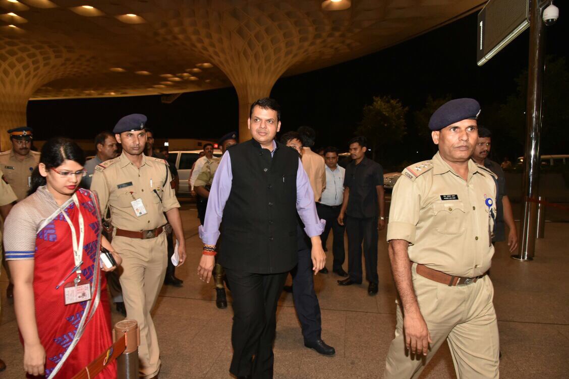 Maharashtra CM Devendra Fadnavis (centre) leaves for his trips to South Korea and Singapore.