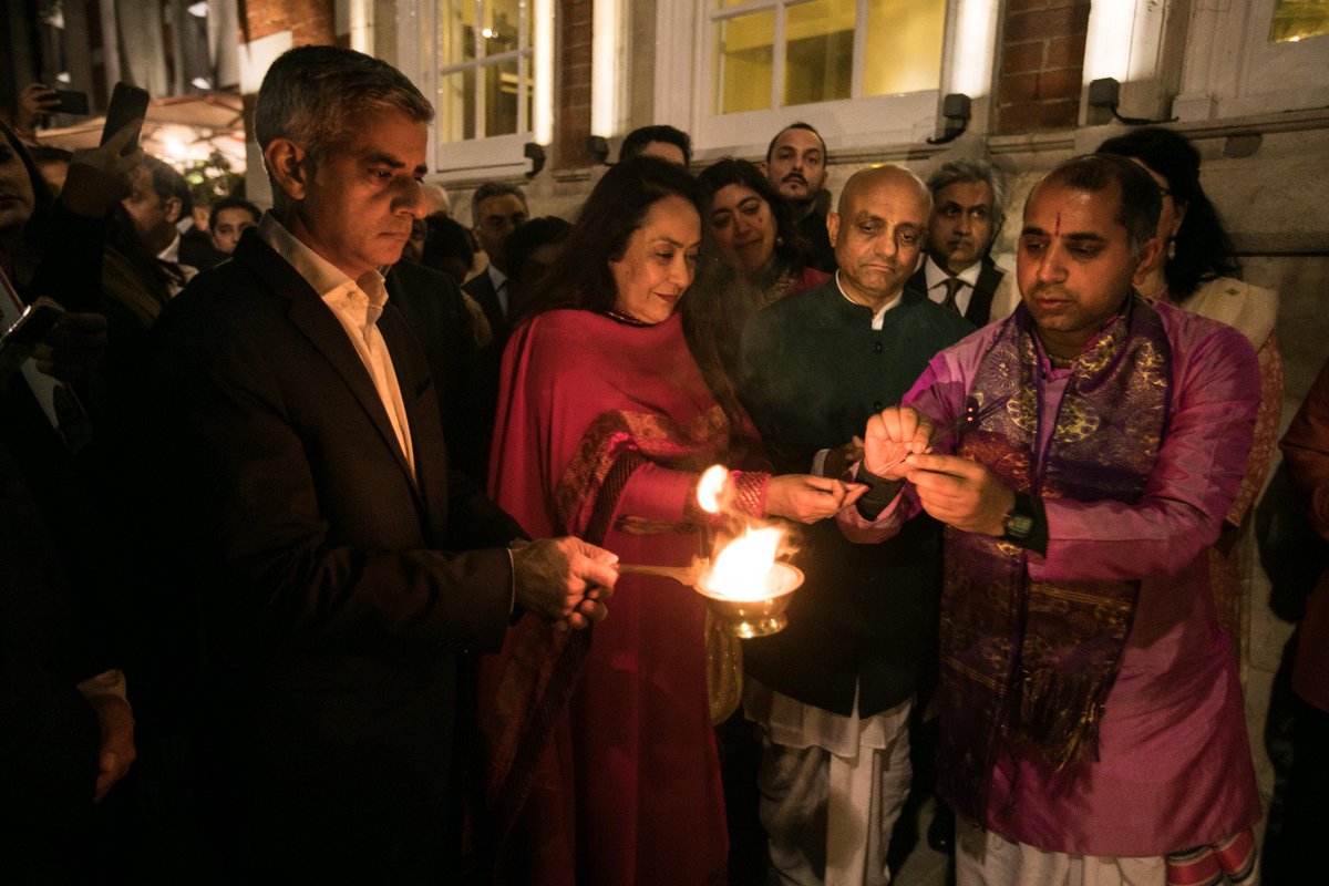 London Mayor Sadiq Khan (left) at a Diwali celebration at the Lalit, London. 