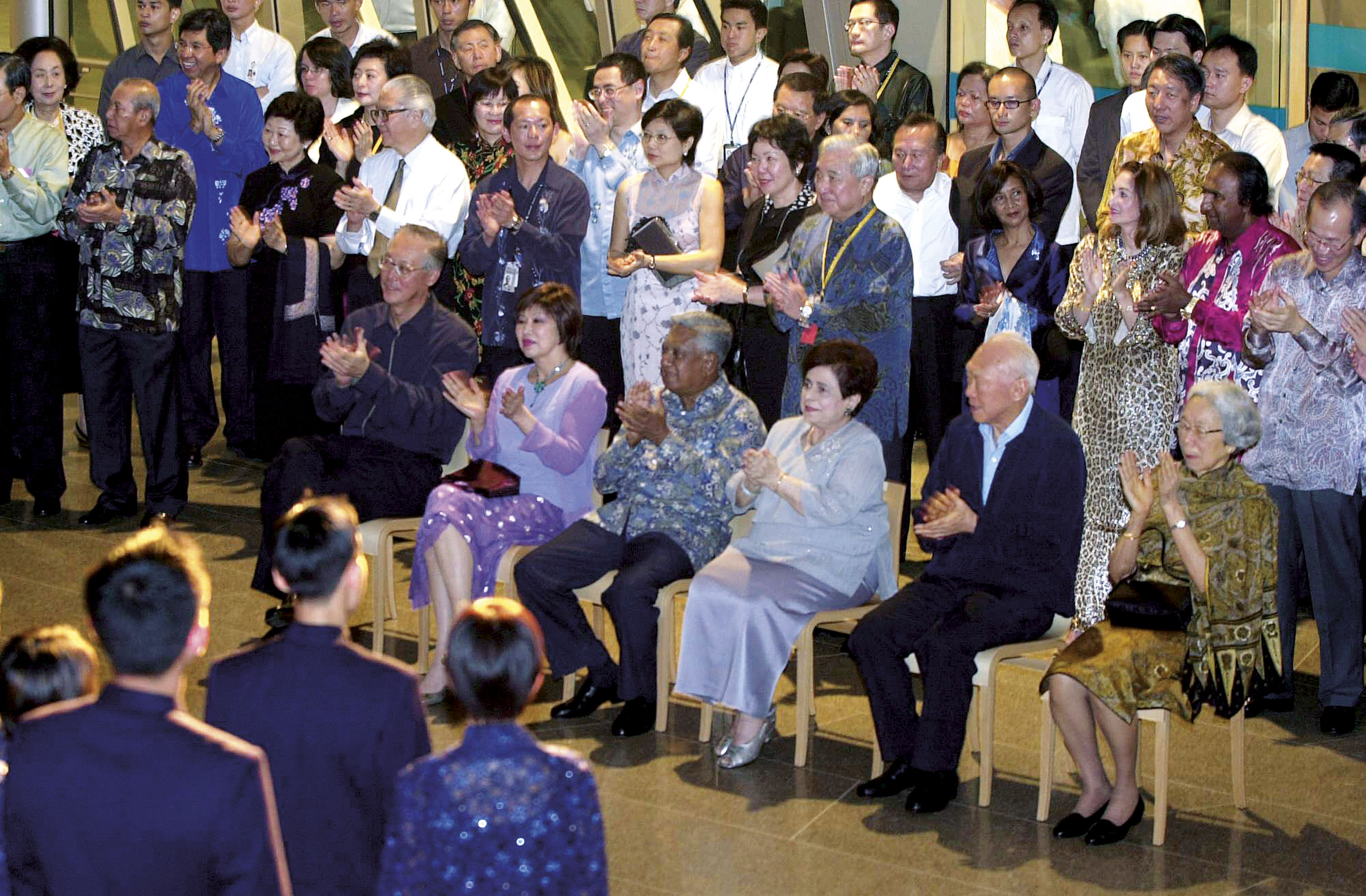 VIPs at Esplanade's opening event (seated, left to right - then Singapore Prime Minister Goh Chok Tong and Mrs Goh, then President SR Nathan and Mrs Nathan, and then Senior Minister Lee Kuan Yew and Mrs Lee Photo courtesy: Esplanade - Theatres on the Bay