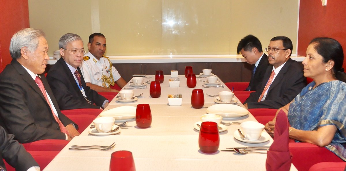 Indian Defence Minister Nirmala Sitharaman meeting with Singapore's Minister of Defence Ng Eng Hen