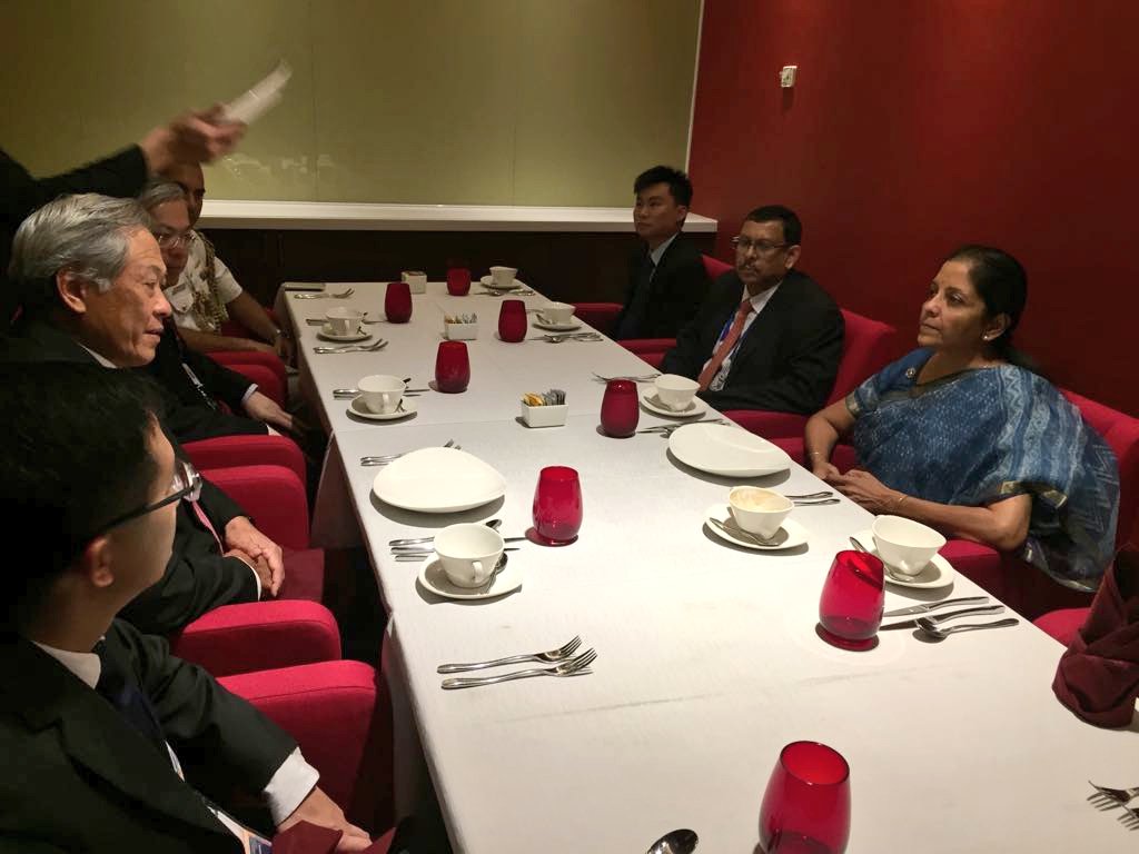 Indian Defence Minister Nirmala Sitharaman meeting with Singapore's Minister of Defence Ng Eng Hen.