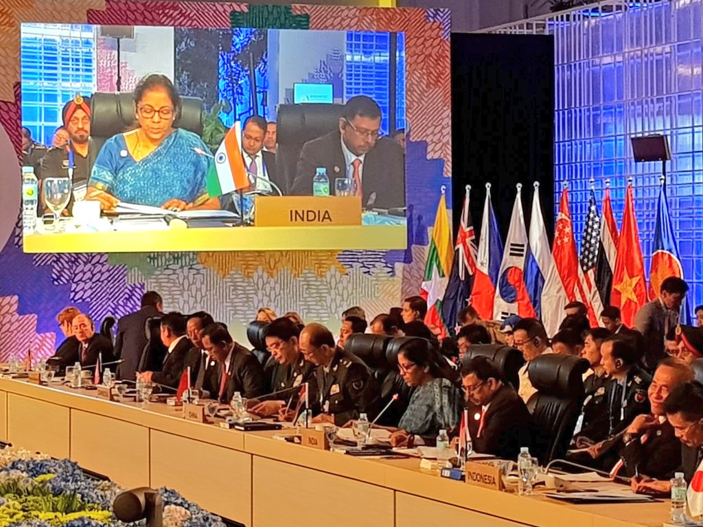 Indian Defence Minister Nirmala Sitharaman addresses the 4th ASEAN Defense Minister's Meeting Plus in Clark, Philippines.