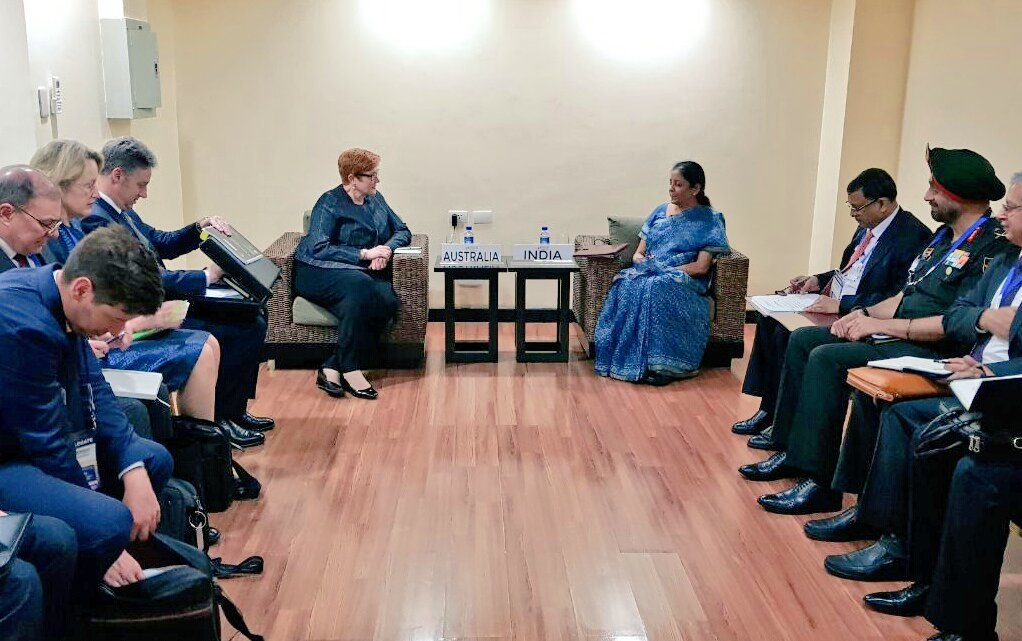 Indian Defence Minister Nirmala Sitharaman meets Minister for Defence, Australia, Marise Payne in Clark, Philippines