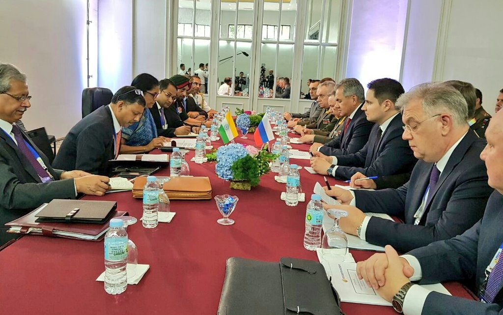 Indian Defence Minister Nirmala Sitharaman meets Minister of Defence, Russia, Gen Sergei Shoygu in Clark, Philippines