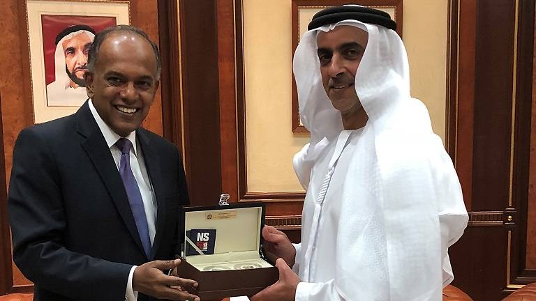 K Shanmugam, Home Affairs and Law Minister of Singapore meeting Saif Bin Zayed Al Nahyan, UAE Deputy Prime Minister during the Minister visit to Middle East countries. 