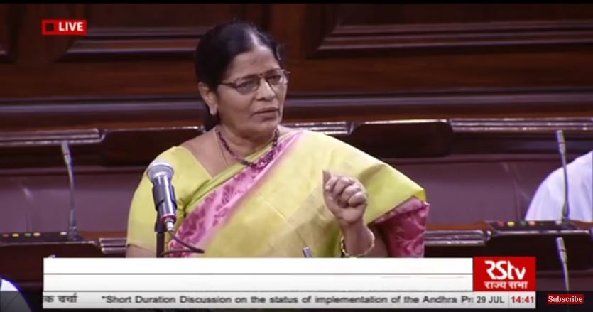 Thota Seetharama Lakshmi, a Telugu Desam Party MP from Andhra Pradesh (Photo courtesy: Rajya Sabha TV)