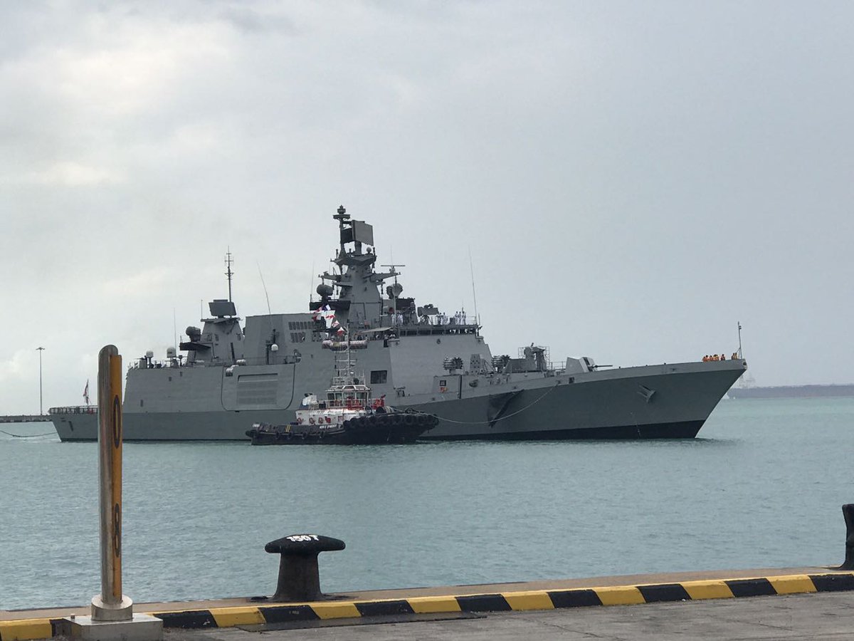 India has conducted joint naval exercises with ASEAN members. Seen above is the flagship of the Eastern Fleet INS Sahyadri in Singapore harbour. Photo courtesy: Indian Navy