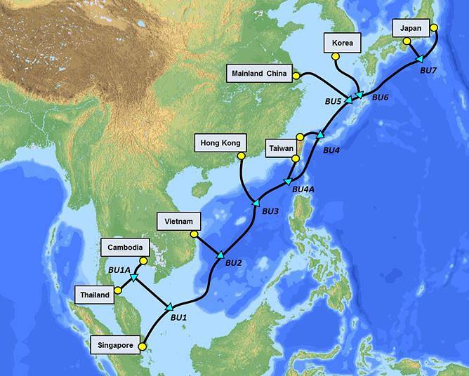 The 10,500-km submarine cable will connect Singapore with Thailand, Cambodia, Vietnam, Hong Kong, Taiwan, mainland China, South Korea and Japan. Photo courtesy: Singtel