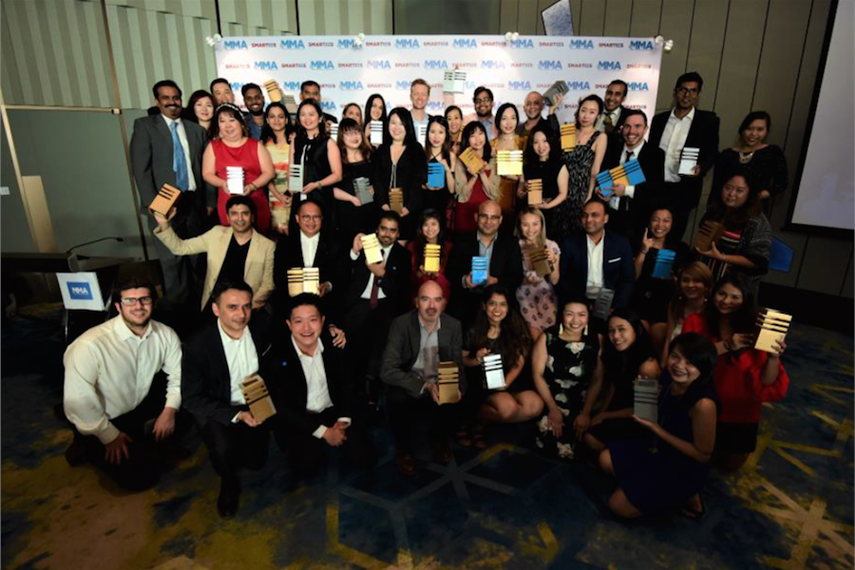 MMA winners posing during the 2017 APAC Smarties Awards in Singapore.