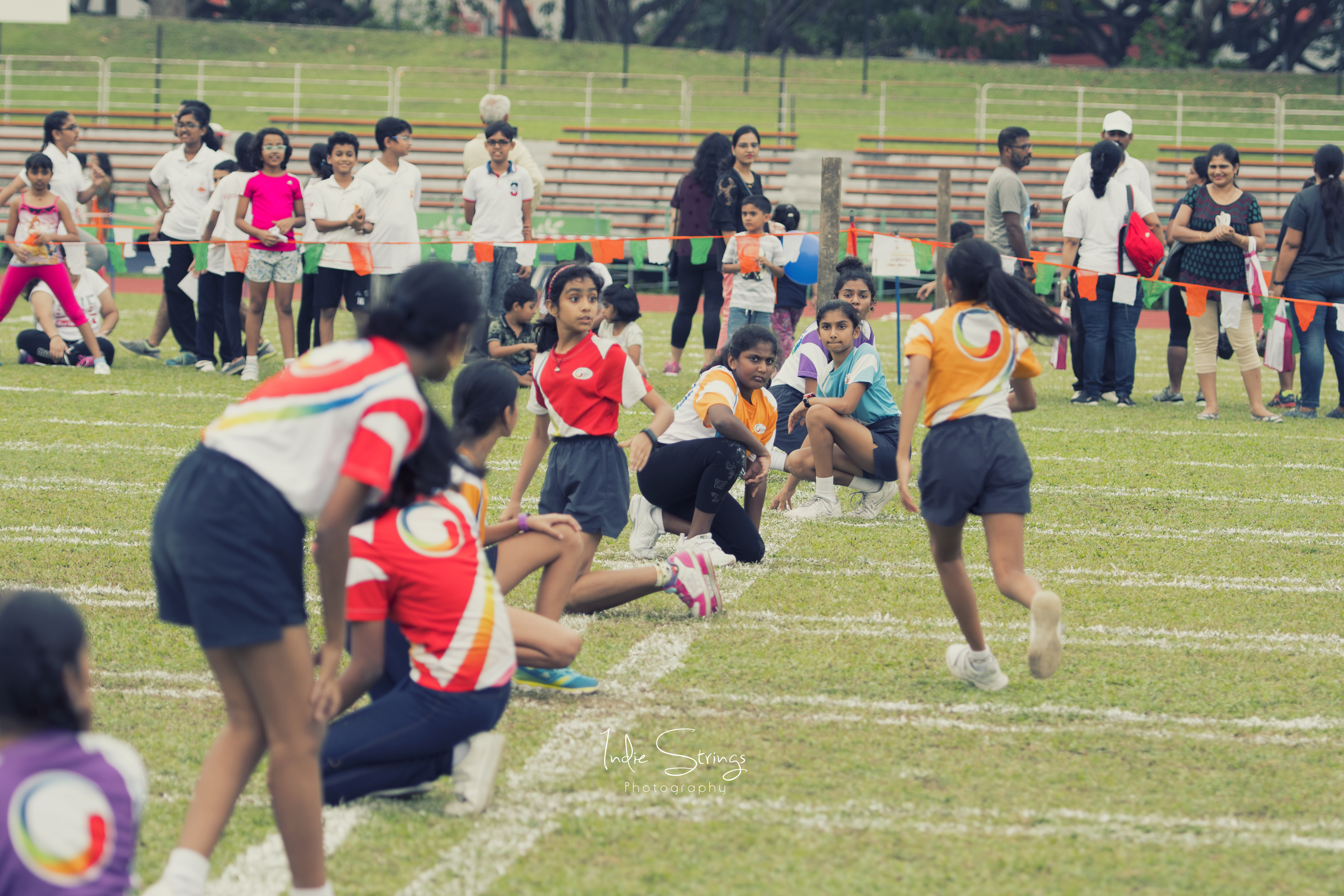 The girls' team while playing Kho-Kho.