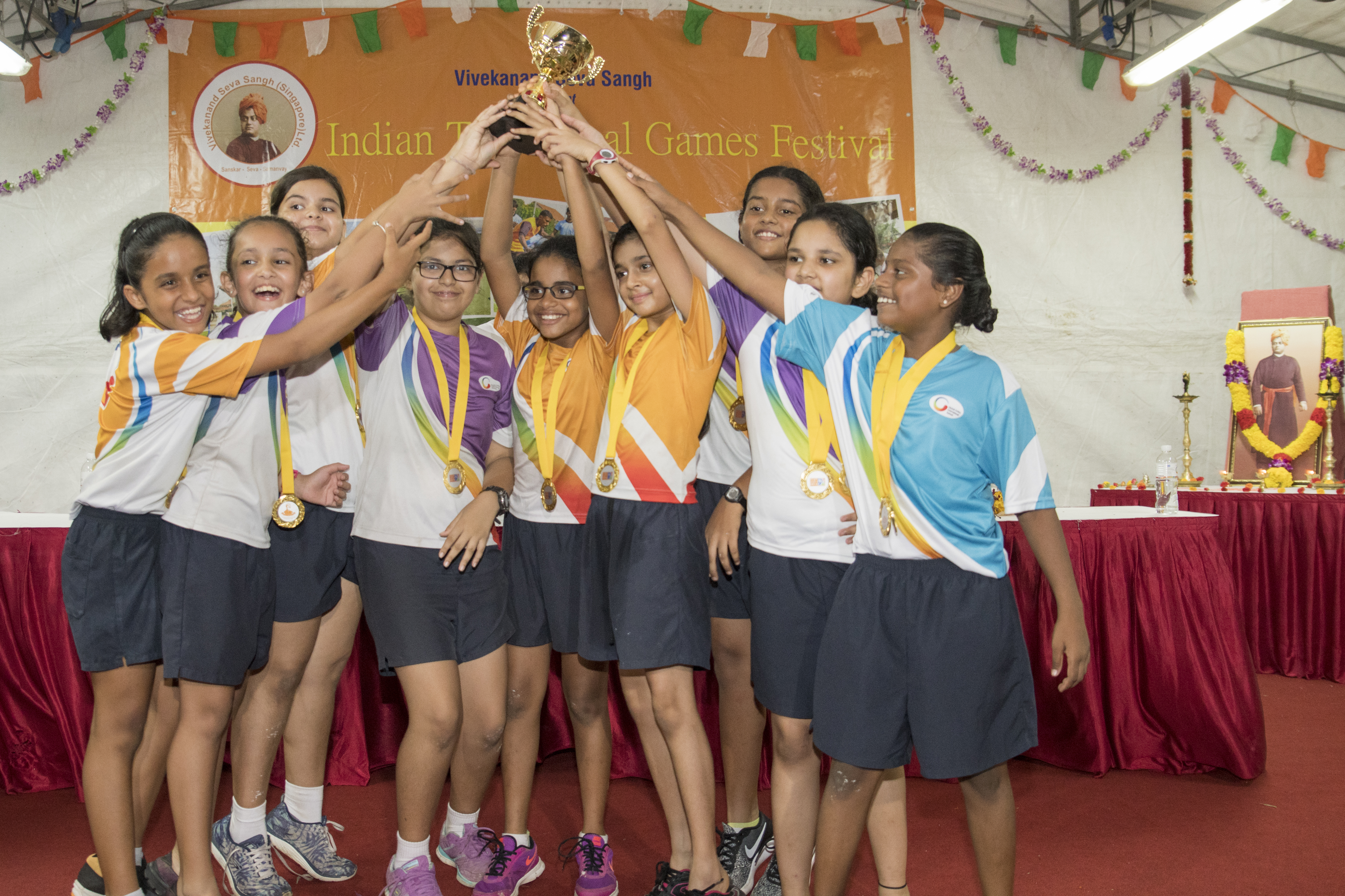 The girls' team is excited after winning.