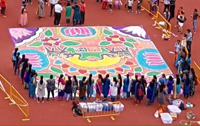 VSS received a certificate from Singapore book of records for the largest Rangoli made of Sogo during the ITGF-2018 event. 