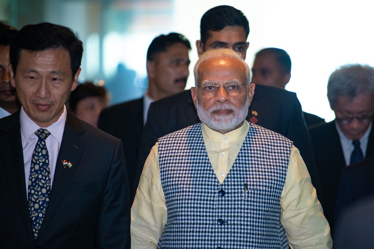 Indian Prime Minister Narendra Modi along with Singapore's Minister for Education Ong Ye Kung.