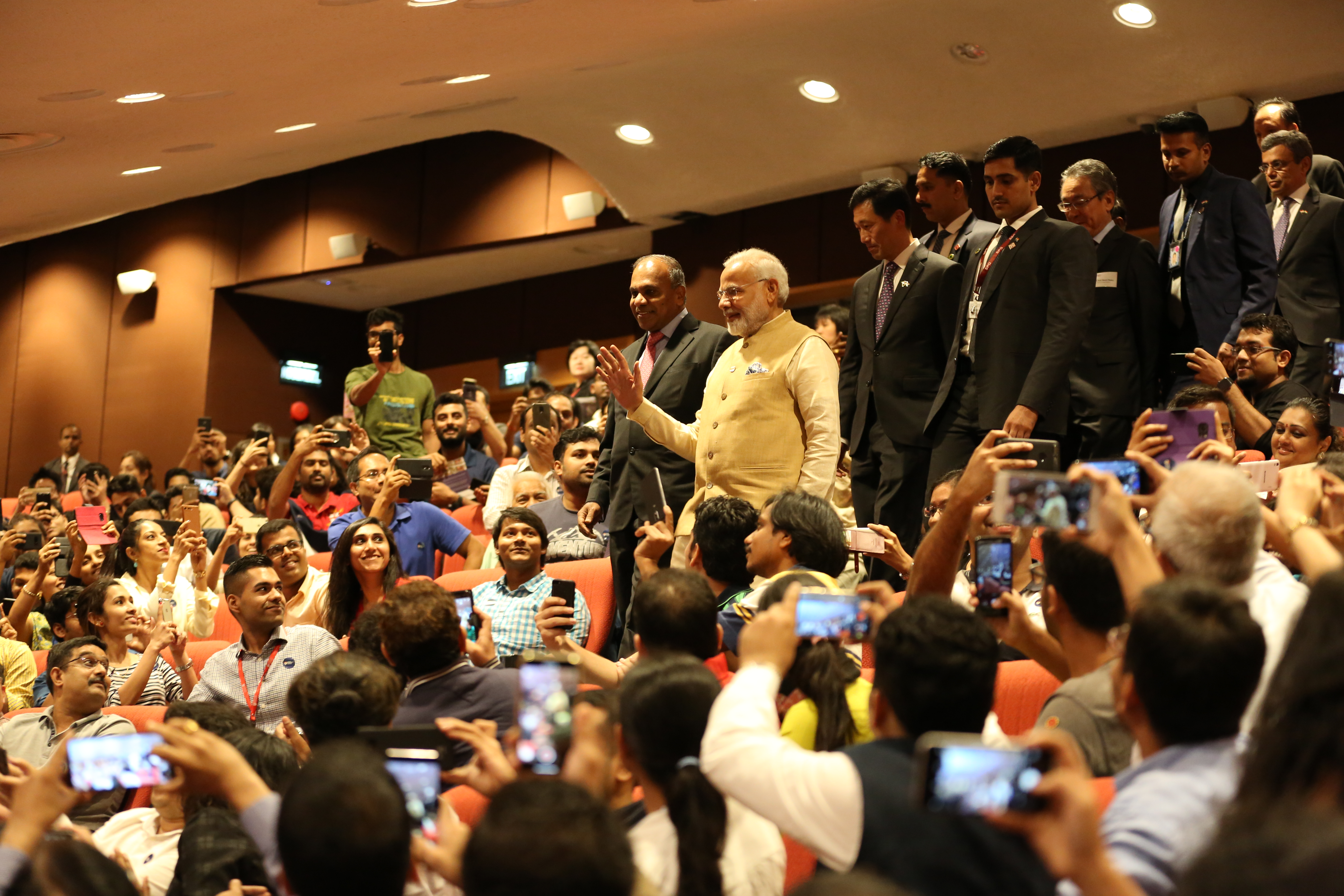 PM Narendra Modi receiving a rousing welcome from NTU students