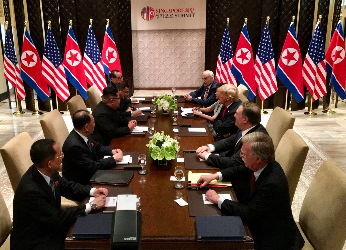 US President Donald Trump and North Korean leader Kim Jong Un holding bilateral talks at the Capella hotel in Sentosa. 