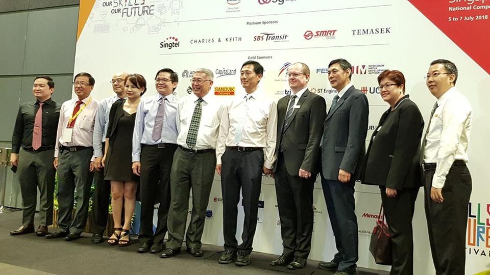 Ong Ye Kung, Education Minister of Singapore (seventh from left) launching the WorldSkills Singapore competition. He was the guest of honour at the programme. 