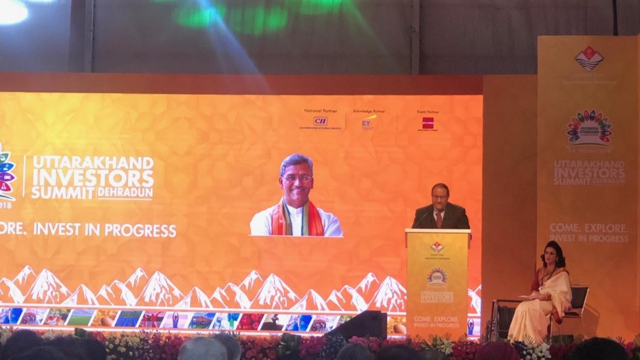 Minister-in-Charge of Trade Relations S Iswaran addressing Uttrakhand Investors Summit, offered to enhance air connectivity, promote tourism and develop Dehradun as smart city. [Photo courtesy: Ministry of Trade and Industry, Singapore