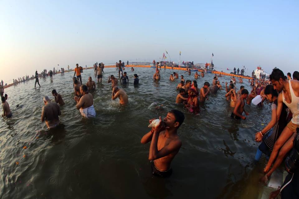 There is feeling of religious ecstasy as people take holy dip in Sangam, confluence of rivers Ganga, Yamuna and mythical Saraswati at Prayagraj. Photo courtesy: kumbh.gov.in