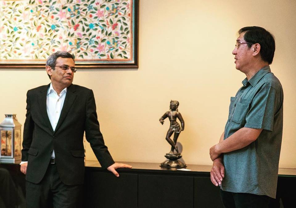  H.E. Jawed Ashraf, High Commissioner of India to Singapore holding conversation with Steven Siow, principal architect , who did the complete renovation of the India House.