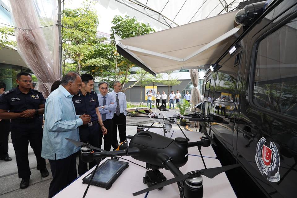 K Shanmugam, Singapore’s Minister for Home Affairs and Law launching the Sky Aerial Response Command (ARC) during the Police Workplan Seminar. Photo courtesy: Facebook page of Singapore Police 