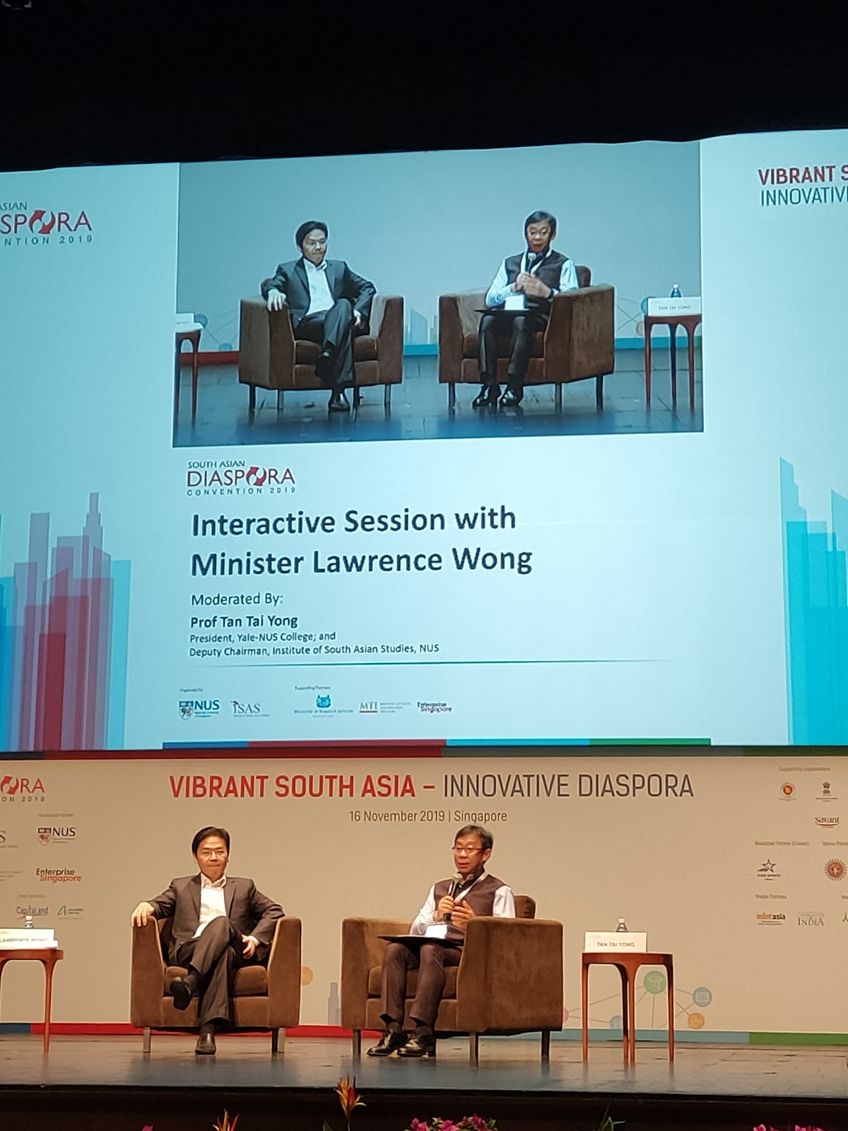 Lawrence Wong, Minister for National Development and Second Minister for Finance responded to questions posed by the audience in an interactive session moderated by Professor Tan Tai Yong, President Yale-NUS College and Deputy Chairman, ISAS. Photo: Connected to India