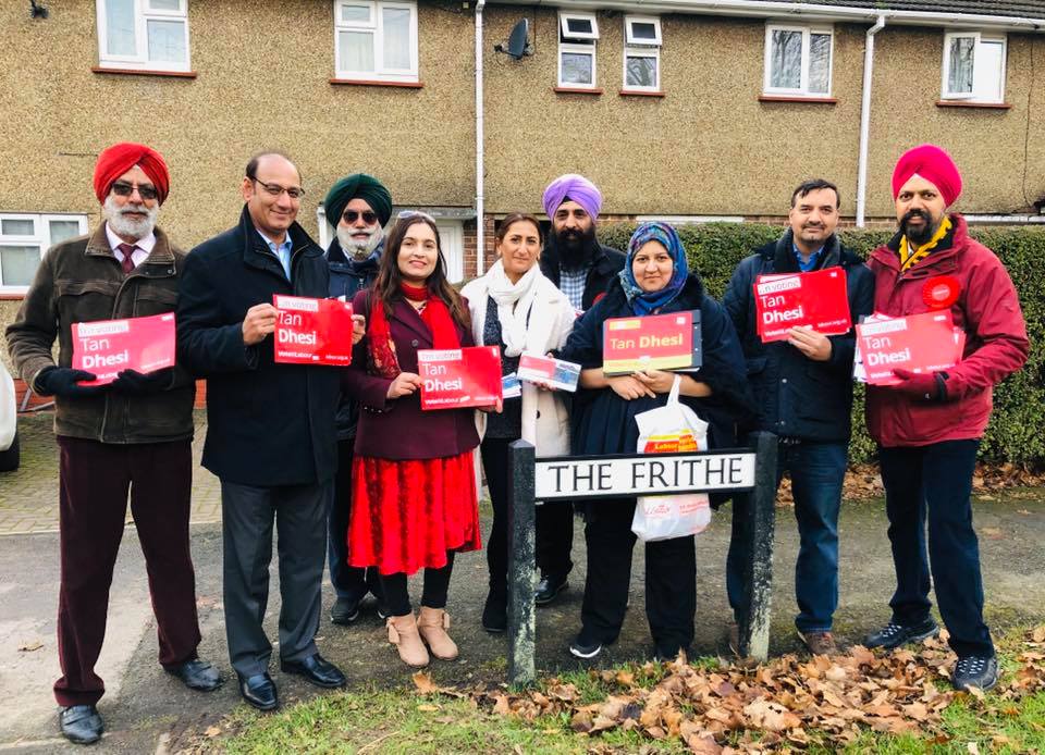 The first turbaned Sikh MP Tanmanjeet Singh Dhesi (far right) of the Labour Party is standing from Slough. Photo courtesy: Facebook/Tan Dhesi