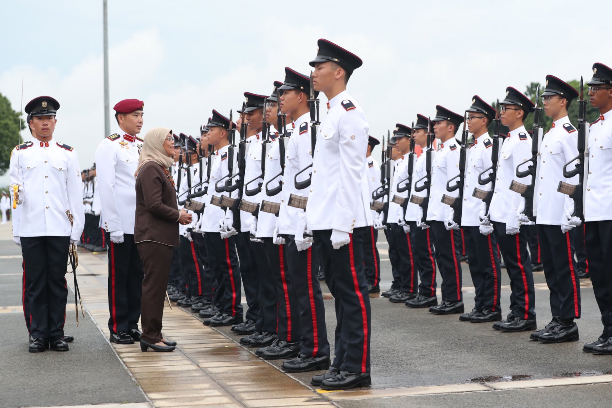 President Halimah Yacob as the Reviewing Officer of the commissioning parade. Photo courtesy: MCI, Clement
