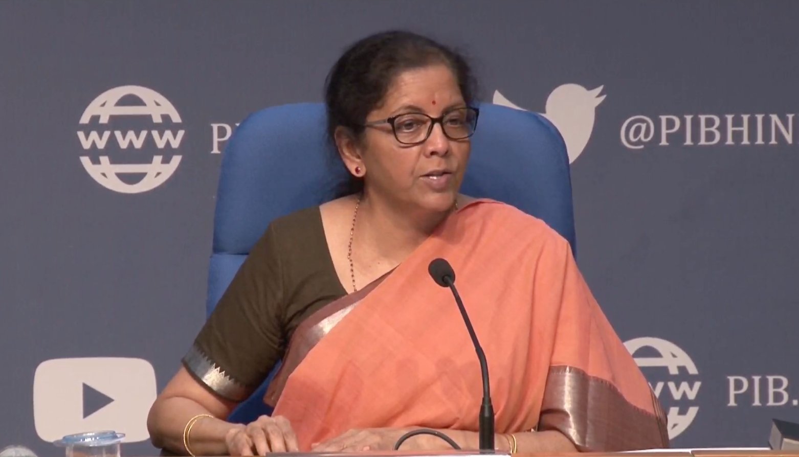 Indian Finance Minister Nirmala Sitharaman announcing a special economic package to help the poor during the COVID-19 outbreak. Photo courtesy: Twitter/@PIBMumbai