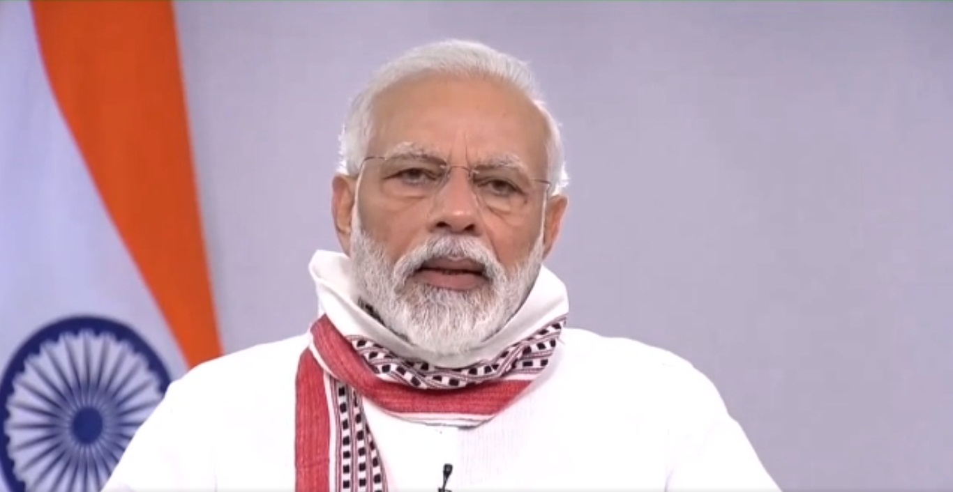 Indian PM Narendra Modi addressing the nation on COVID-19 on April 14. Screengrab courtesy: Twitter/@narendramodi
