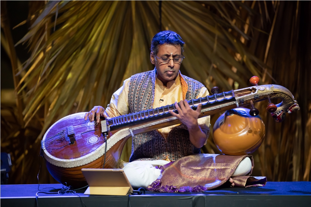 Ramkumar Vasudevan is the holder of the record for largest veena ensemble with 35 veenas in the Singapore Guinness Book of Records'. Photo courtesy: Esplanade